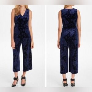 NWT Karl Lagerfeld Paris Navy Floral Embossed Velvet Jumpsuit | 16